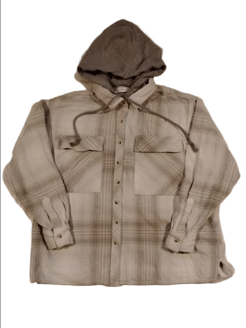 Arizona Jean Company Gray Plaid Hooded Button-Down Shirt